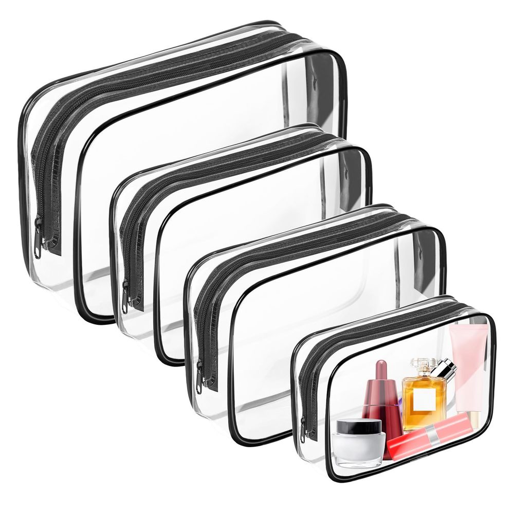 4 Pack Clear Toiletry Bag, Portable Travel Makeup Pouch With Zipper, Tsa💖
